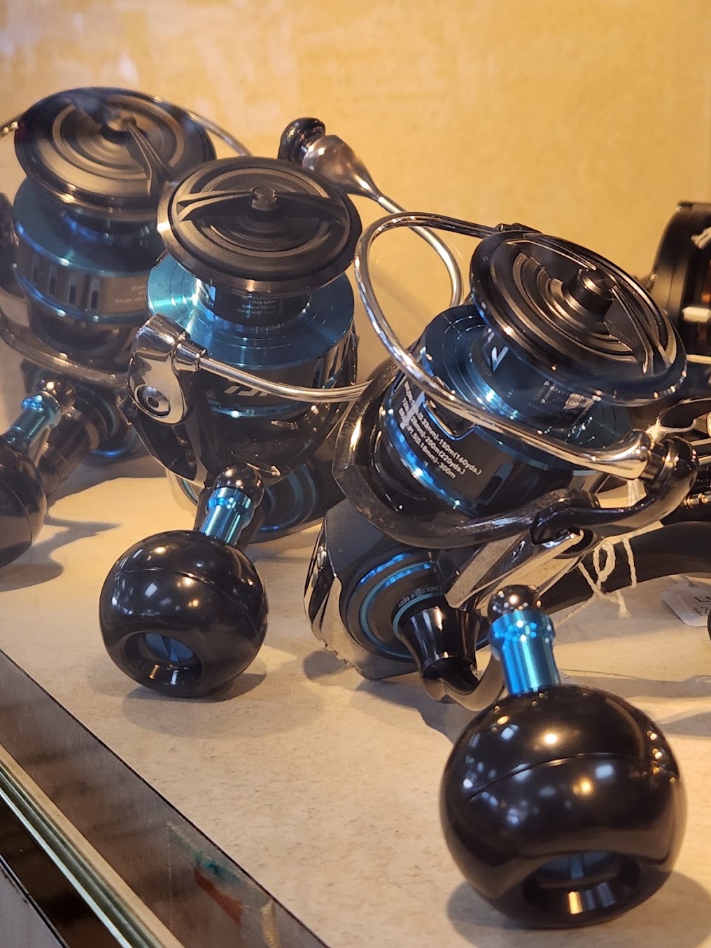 Fishing rods and reels on display at Atlantis Supply
