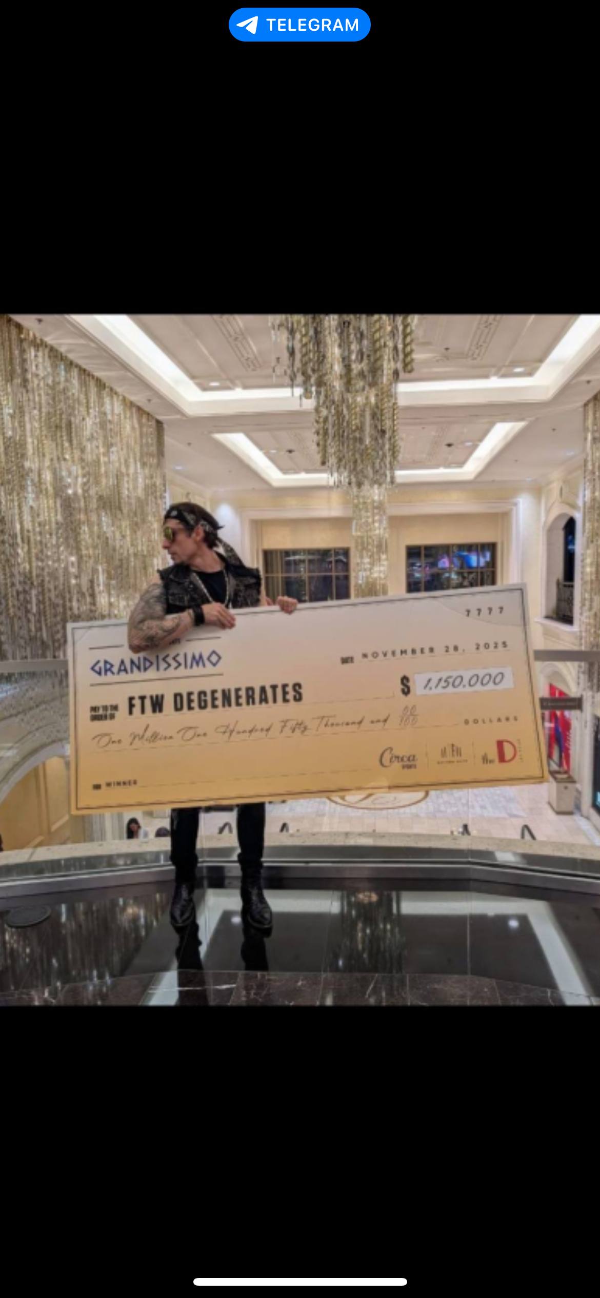 The Grandissimo check for $1,150,000