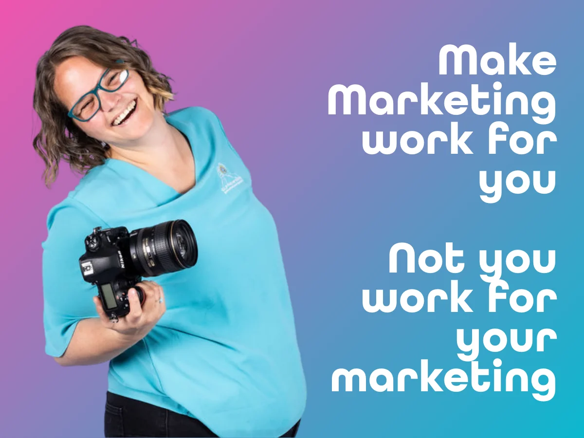 Photo of Ellie Clare owner of CLP Advertising with a caption that says"Make Marketing work for you,  Not you work for your marketing" 