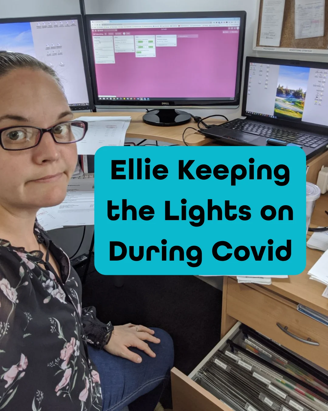 Photo of Ellie working during COVID lockdowns in 2020