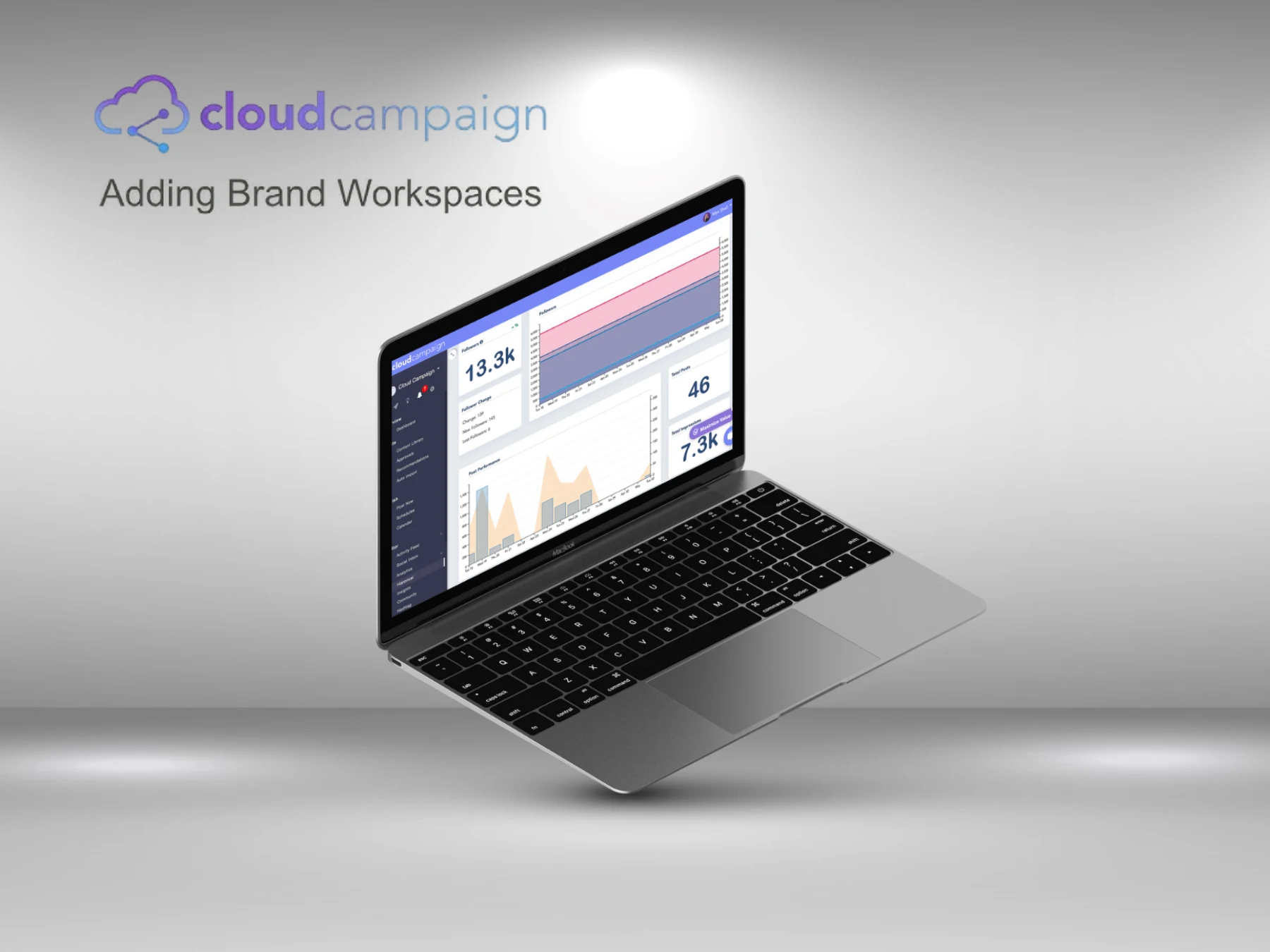 Image of a laptop with a cloudcampaign screen. Image of a laptop with a cloudcampaign screen.
