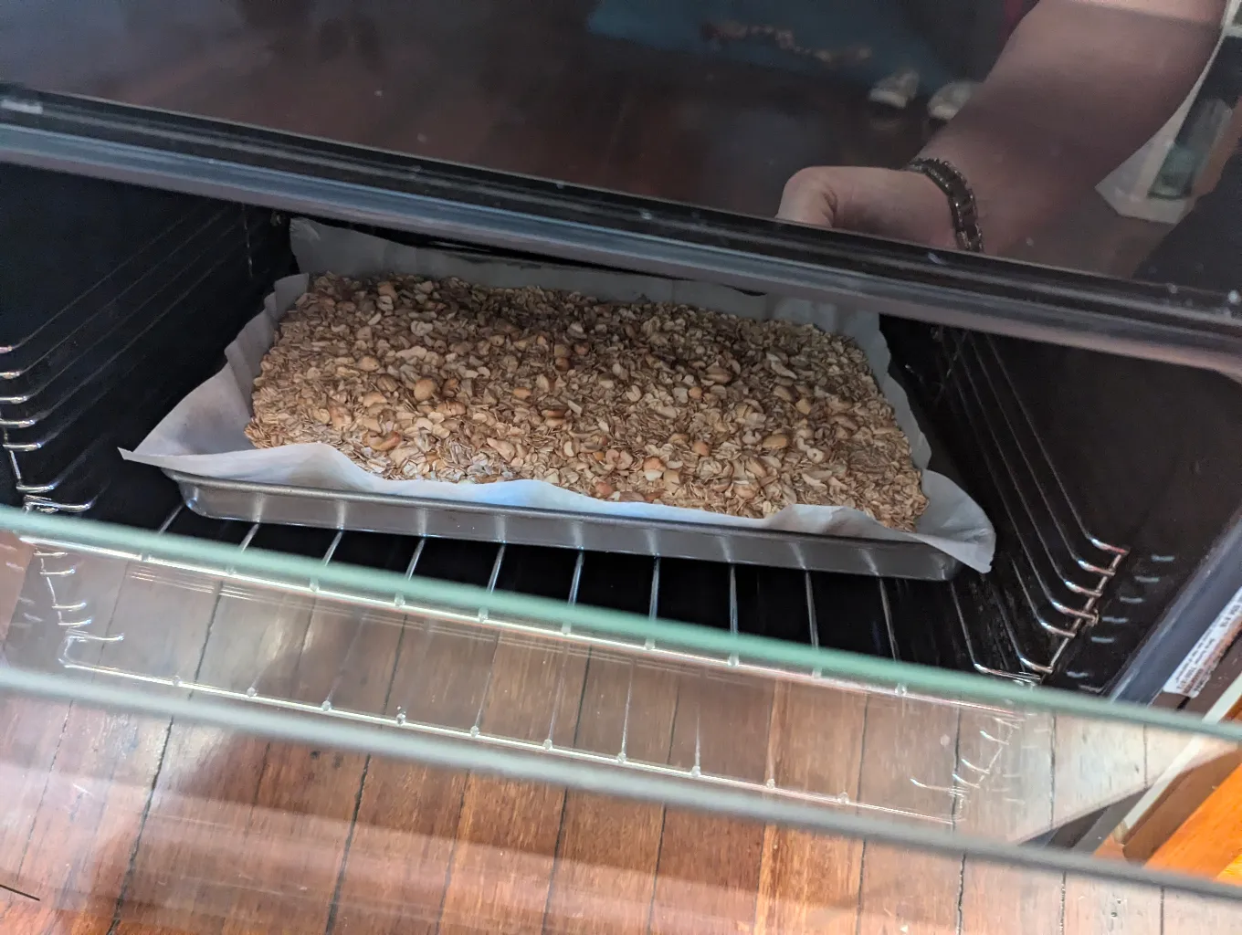 Oat and cranberry bars: toast the oats
