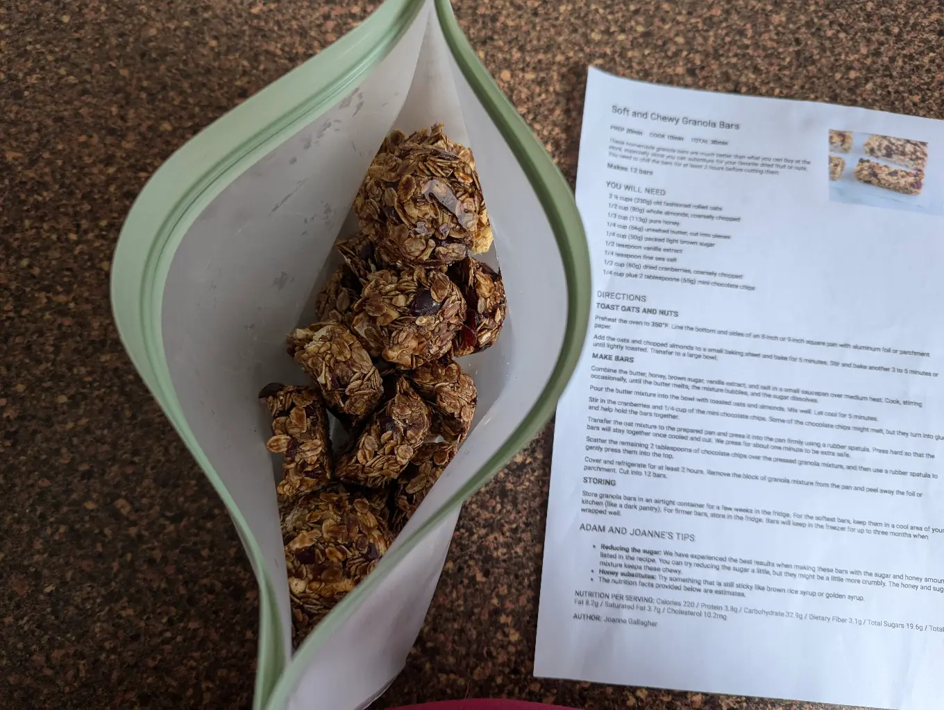 Oat and cranberry bars: cut into bites