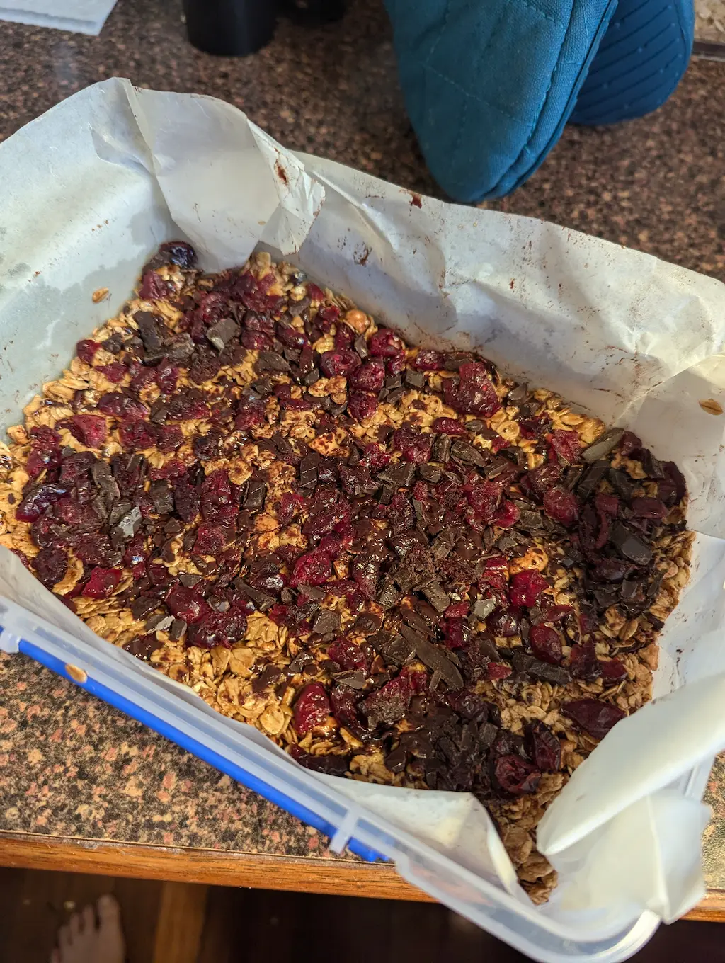Oat and cranberry bars: before cutting