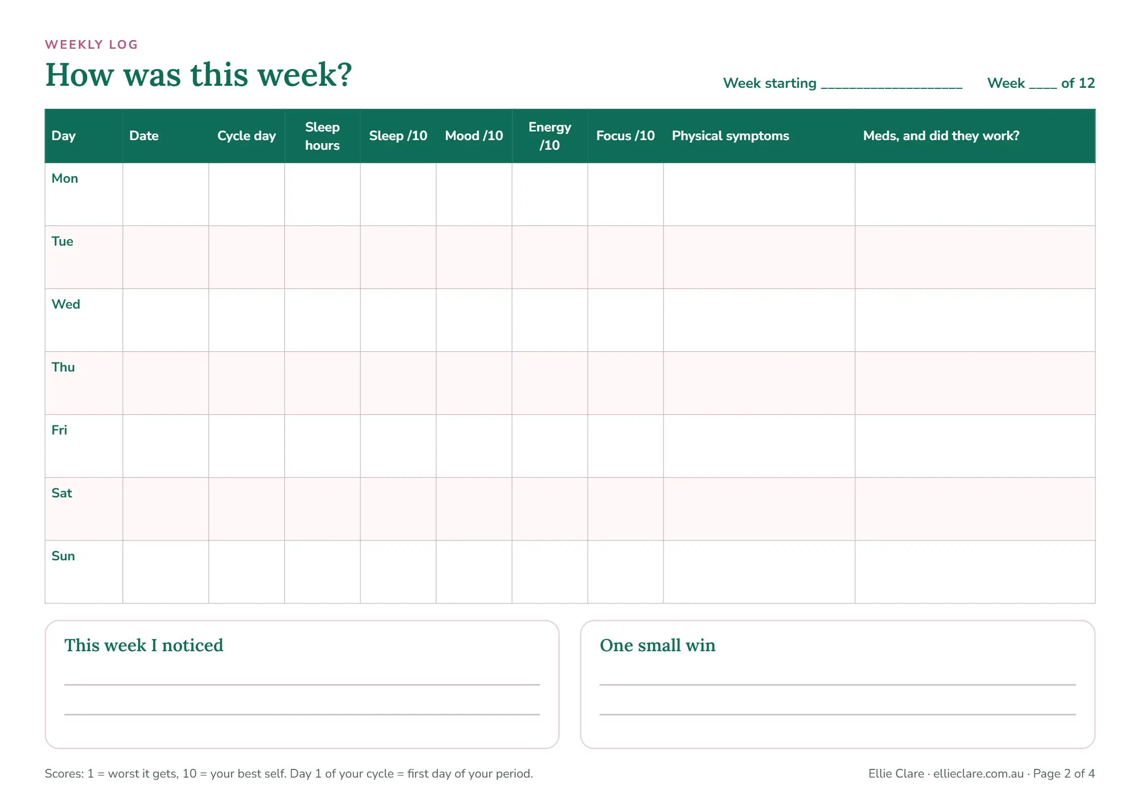 Preview of Weekly log