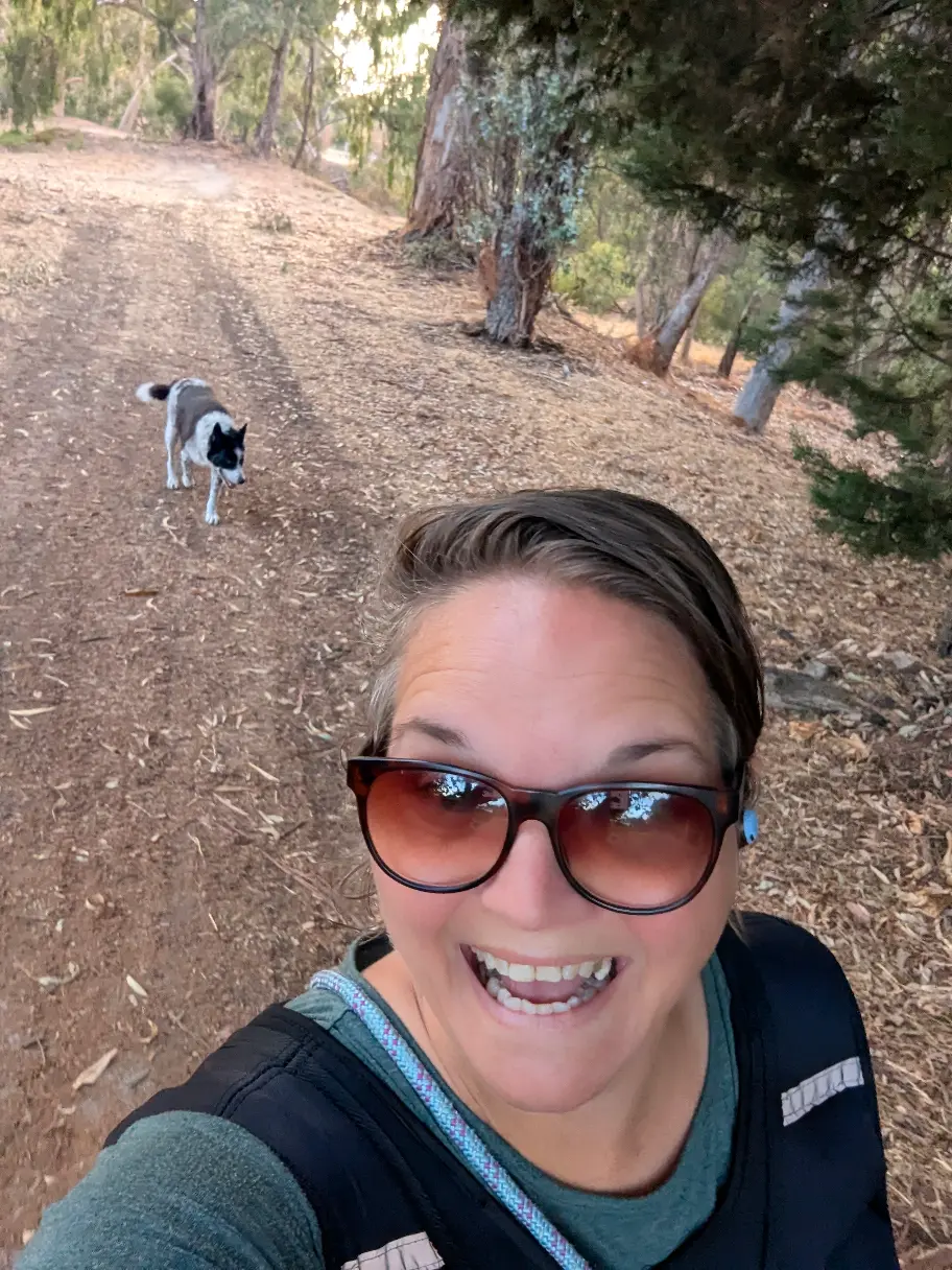 Ellie on a bush walk with Monty