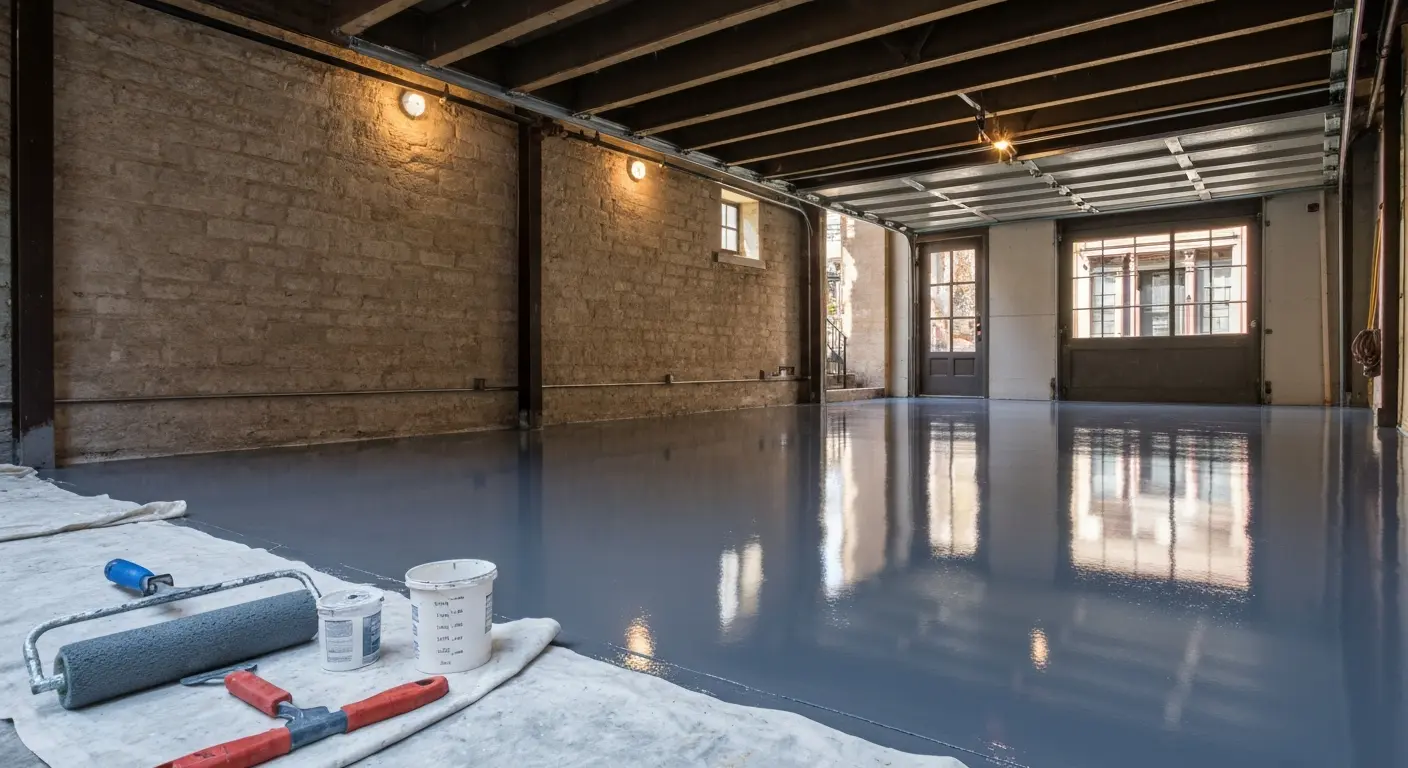 Garage epoxy flooring installation