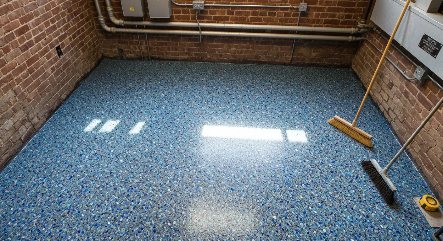 Decorative flake epoxy finish
