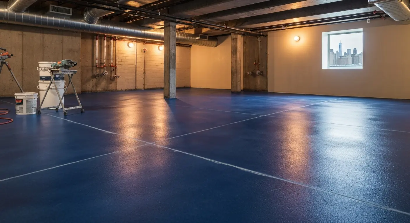 Residential epoxy floor installation in Battery Park apartment
