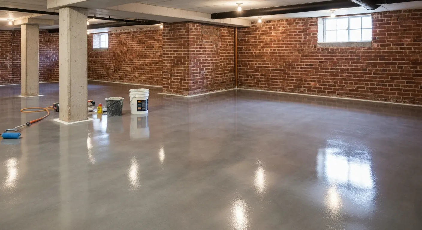 Basement epoxy flooring installation