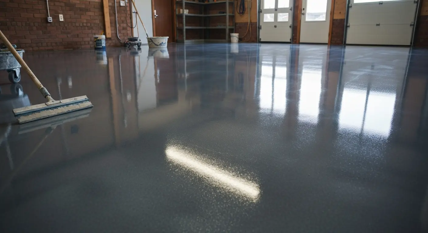 Polished epoxy floor aesthetic