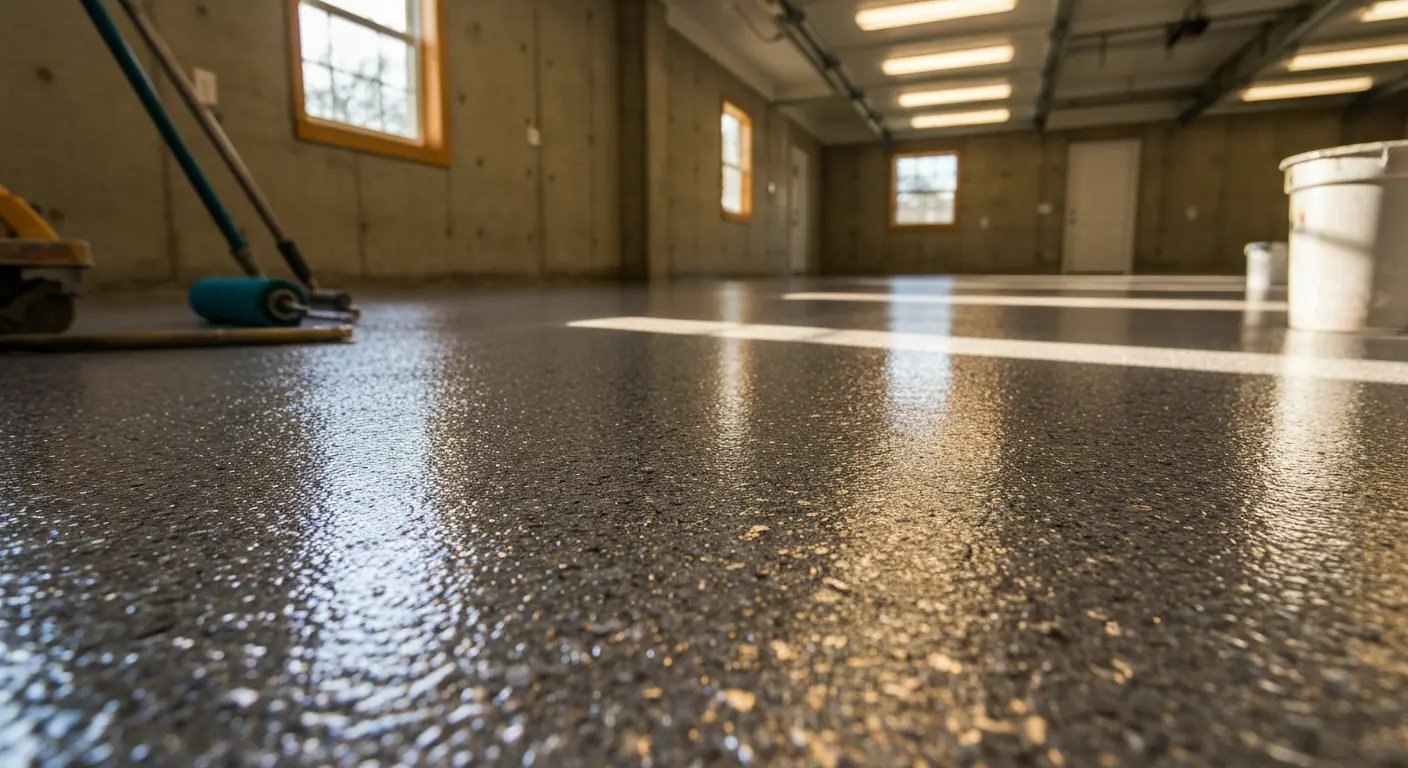 Decorative epoxy with flakes