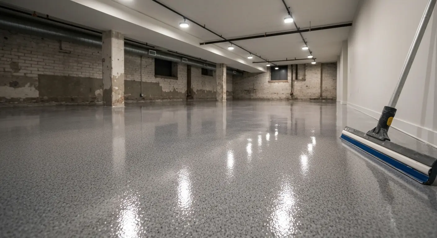 Basement epoxy flooring installation