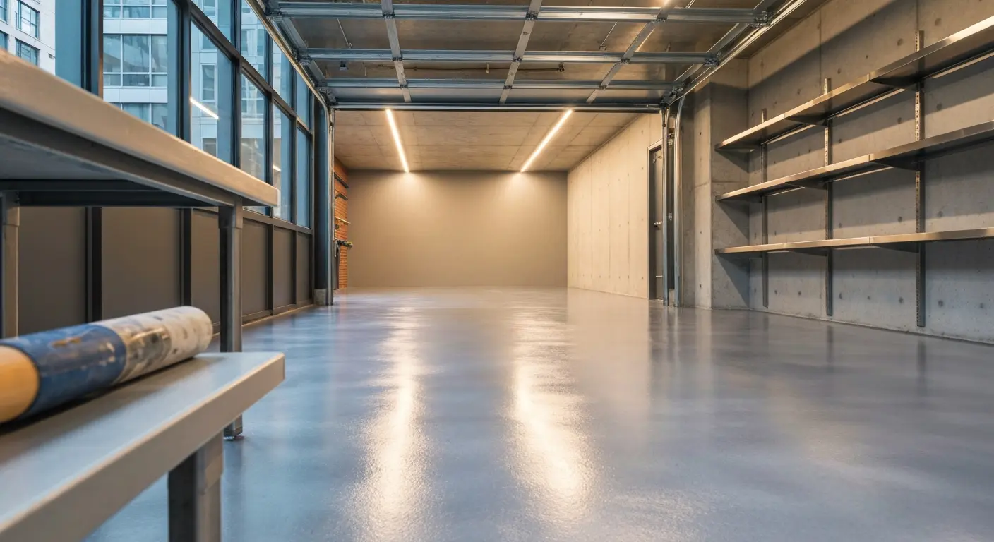 Garage epoxy flooring with metallic finish in Battery Park