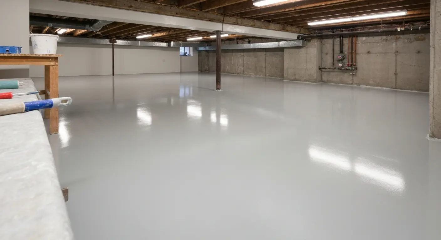 Basement epoxy flooring installation