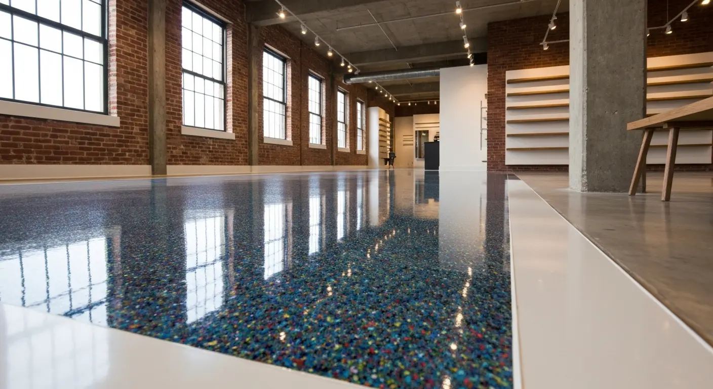 Decorative epoxy with flakes