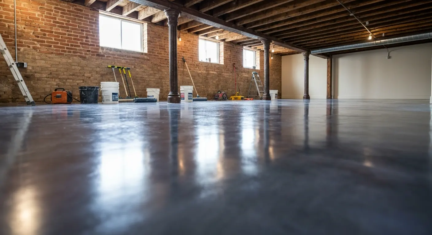 Basement epoxy in Cobble Hill brownstone