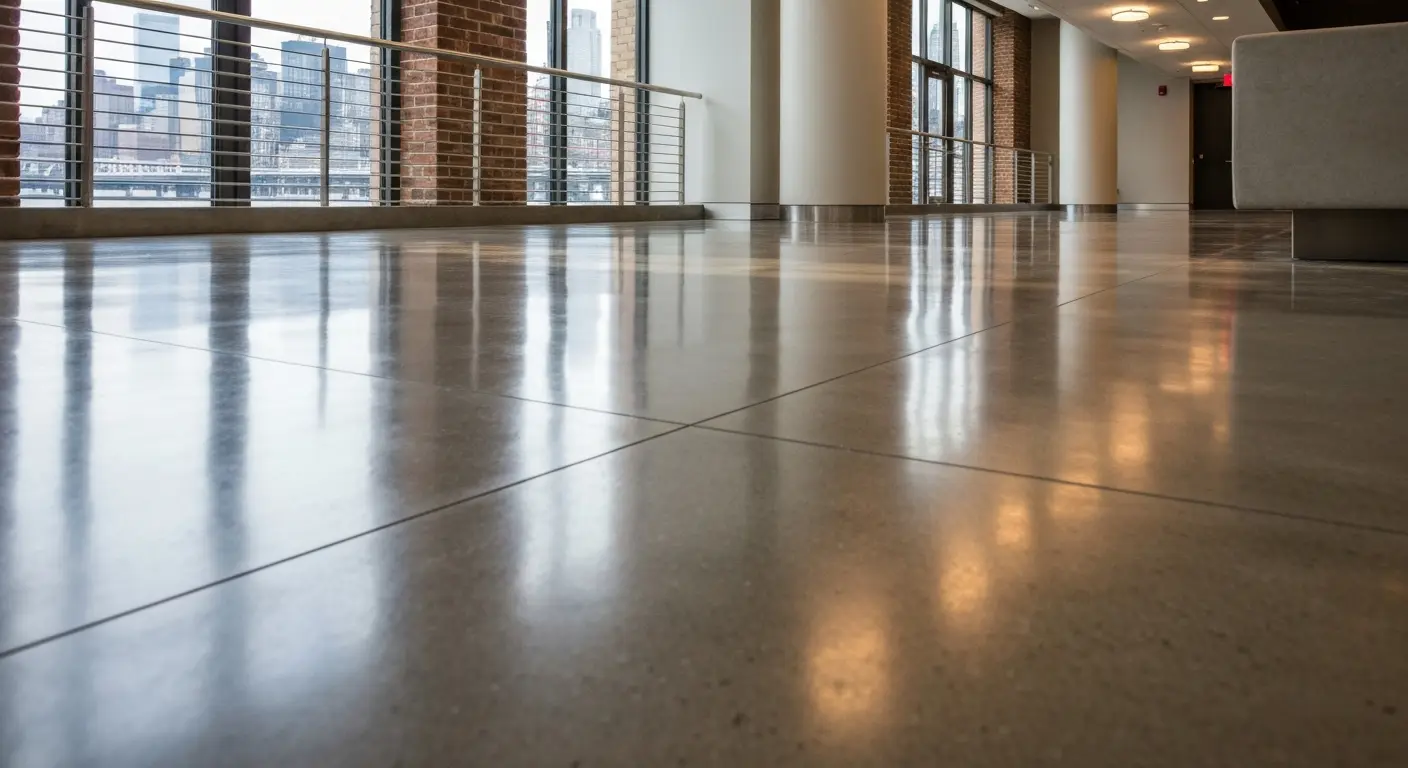 Polished concrete floor in Battery Park common area