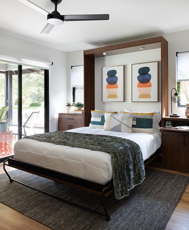 large queen mattress murphy bed in built-in home office spare room