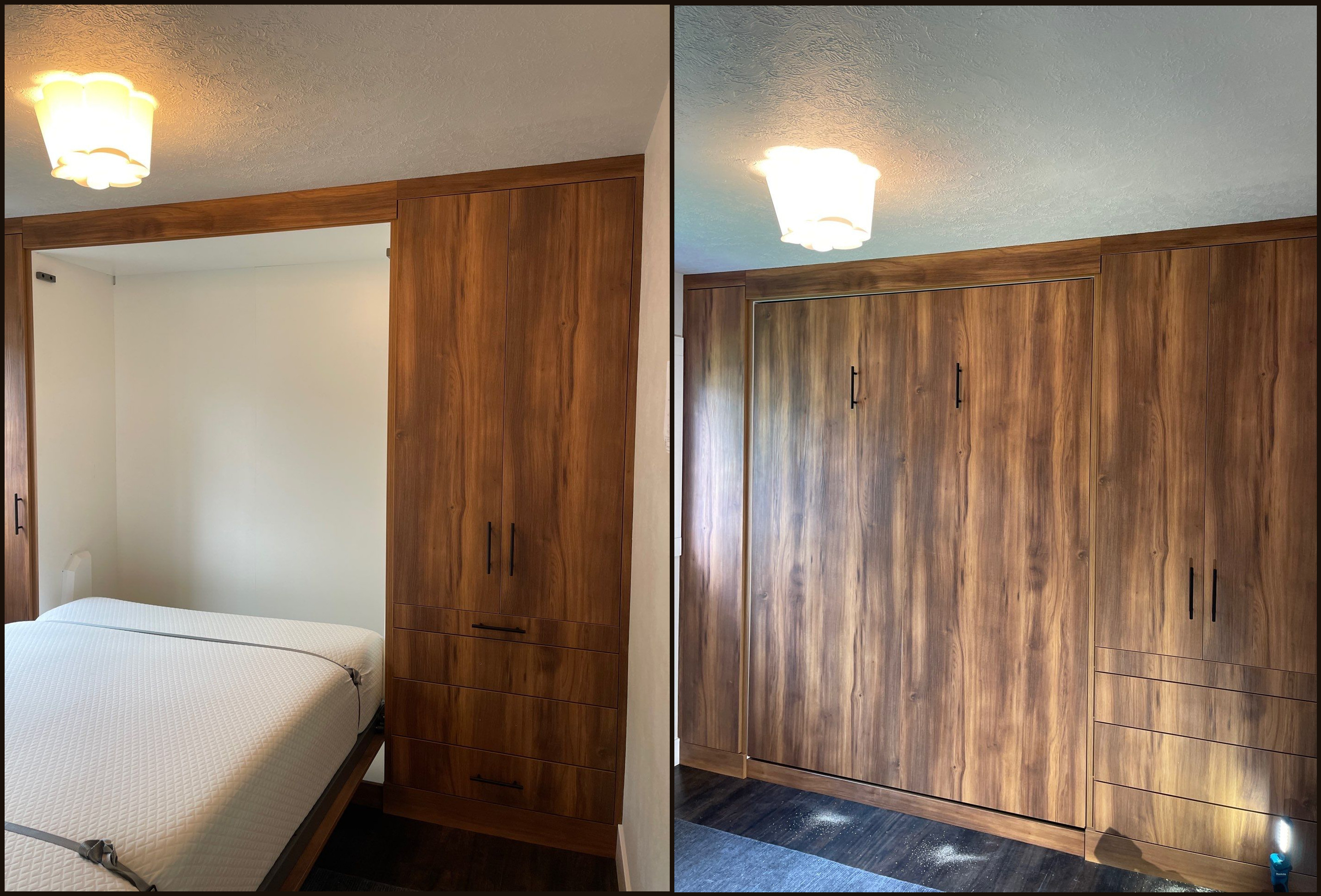murphy bed with woodgrain cabinetry installed in Louisville Colorado home