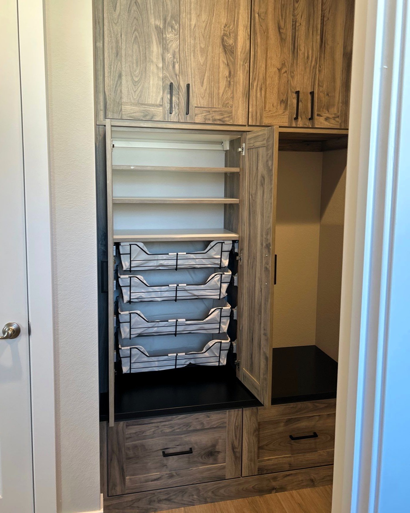 Baskets are ideal for reach-in closets in the kids room