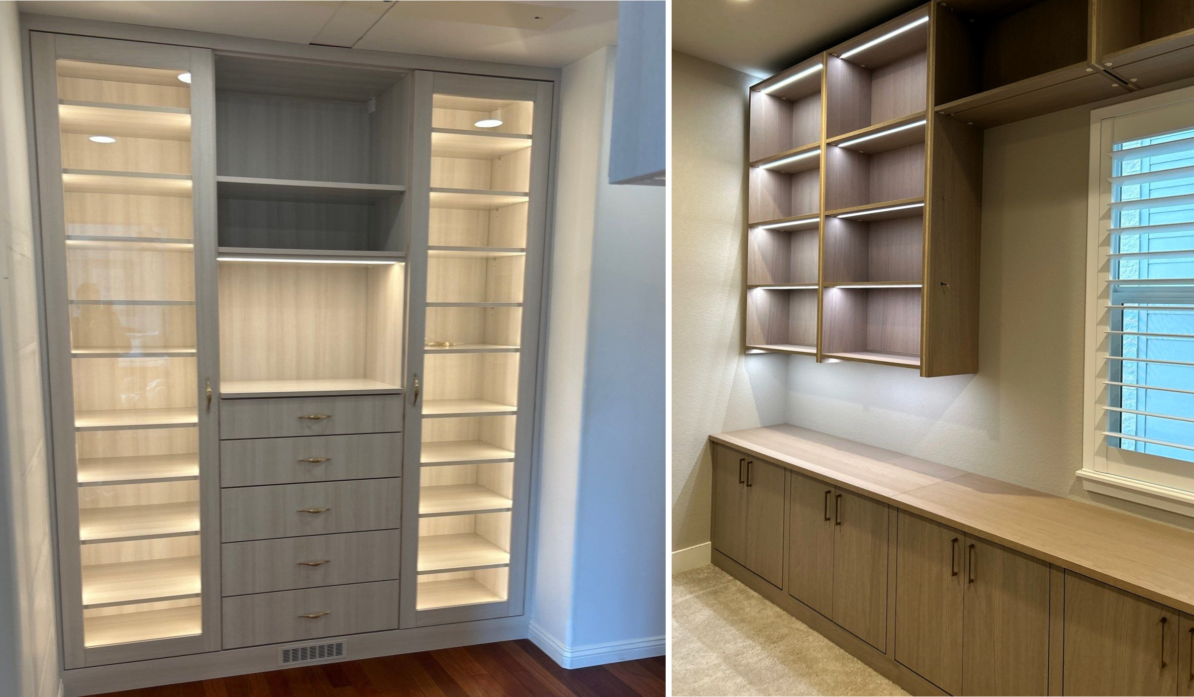 Denver closet built-in with lighting and home office wall unit with lighting