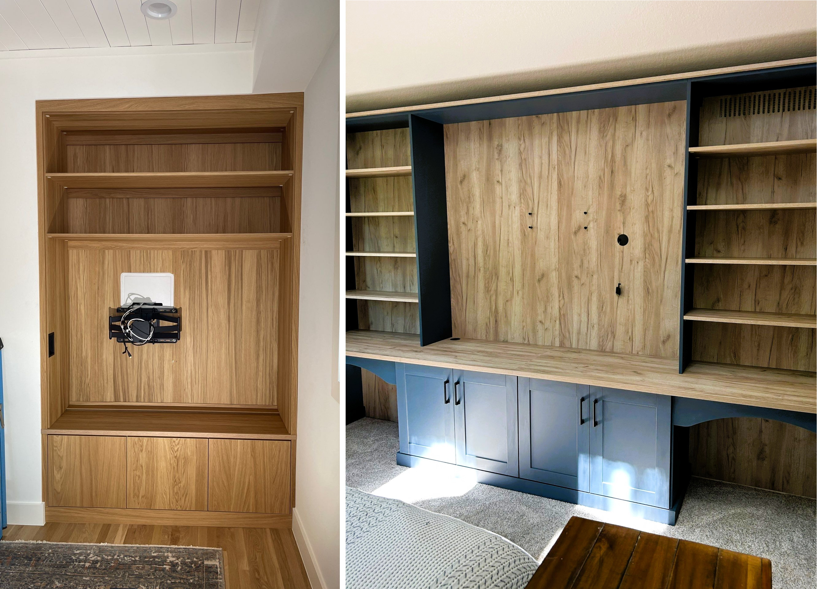 Boulder Colorado Built-in TV nook and Bedroom Built-in with dog bed in Longmont