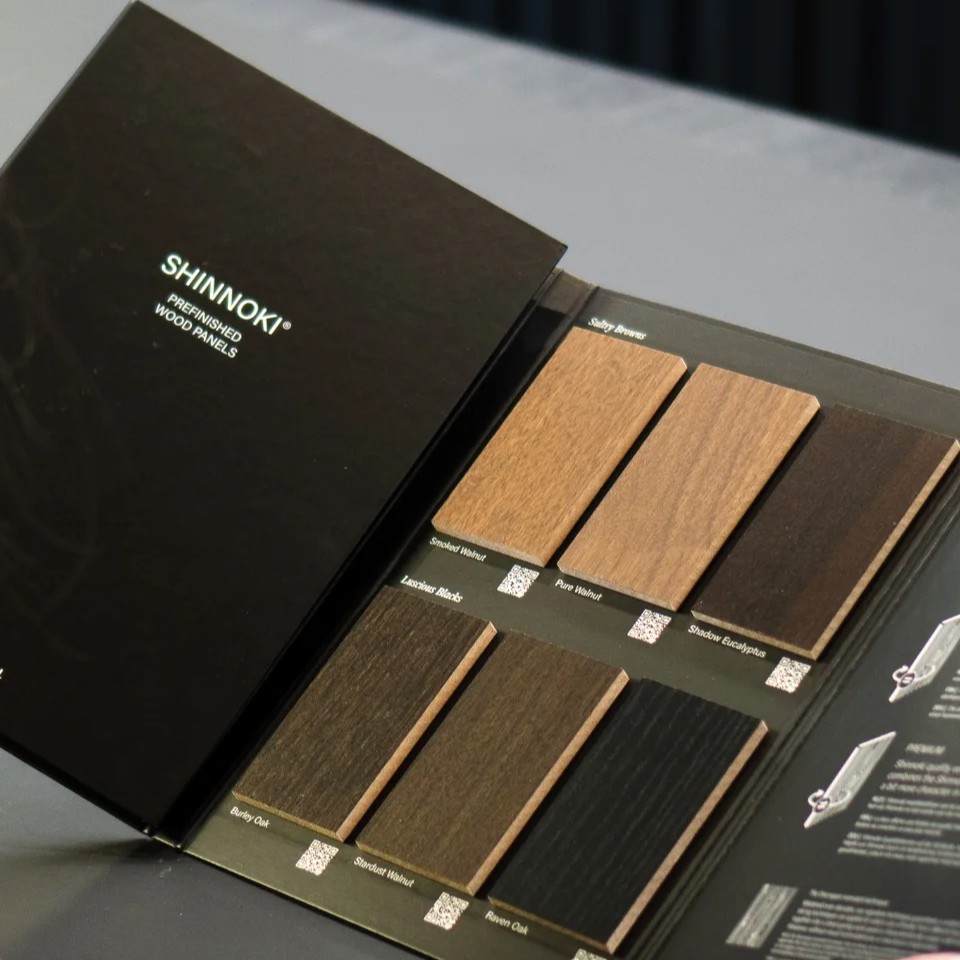 Shinnoki Sample Book features all 18 finishes