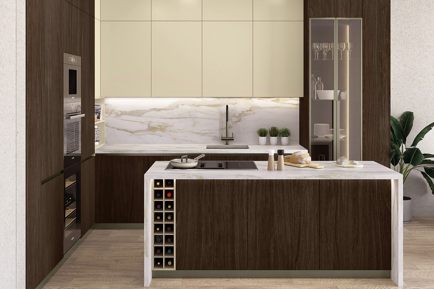 Kitchen designed with Kronospan Cocoa Primavera Oak