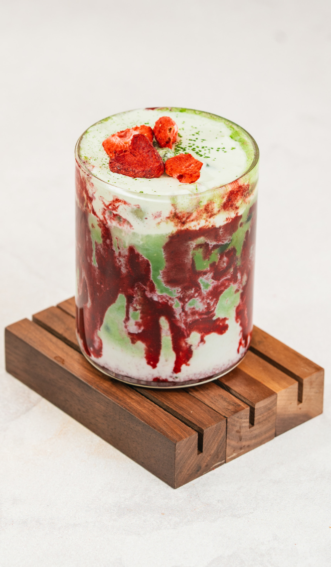 Iced strawberry matcha swirl