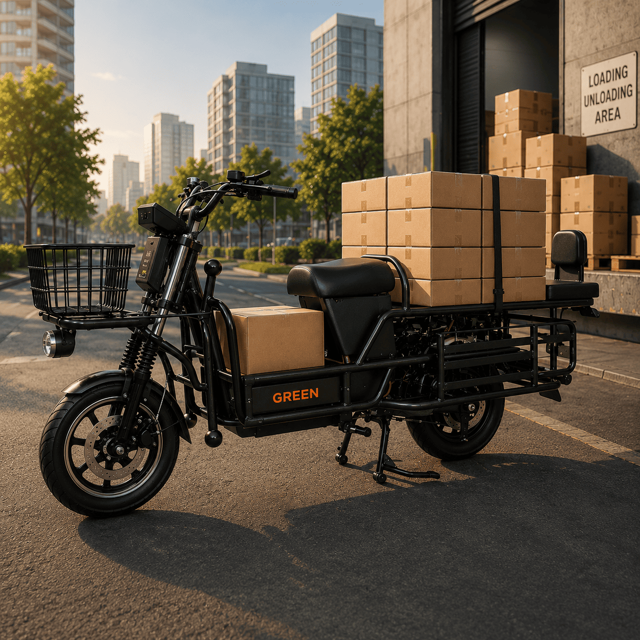 Three wheeler electric loader for heavy cargo