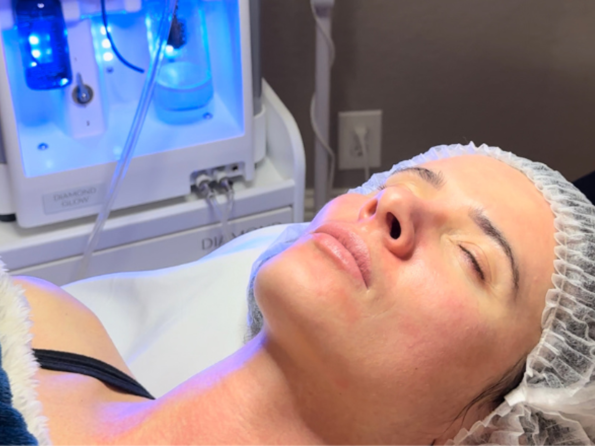 Client receiving a DiamondGlow facial treatment at Dash Medical Spa