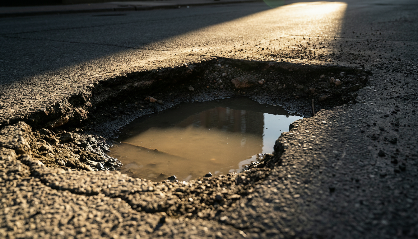 Close-up of a dangerous pothole Close-up of a dangerous pothole