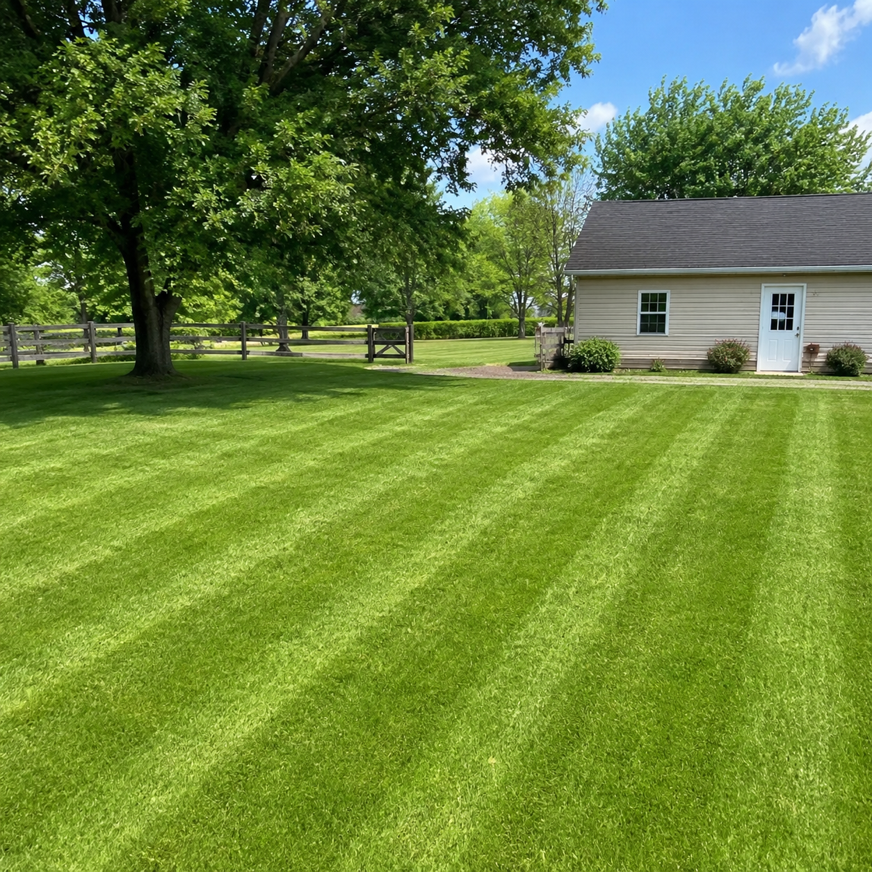 Freshly mowed residential lawn maintained by AB Lawn and Landscaping