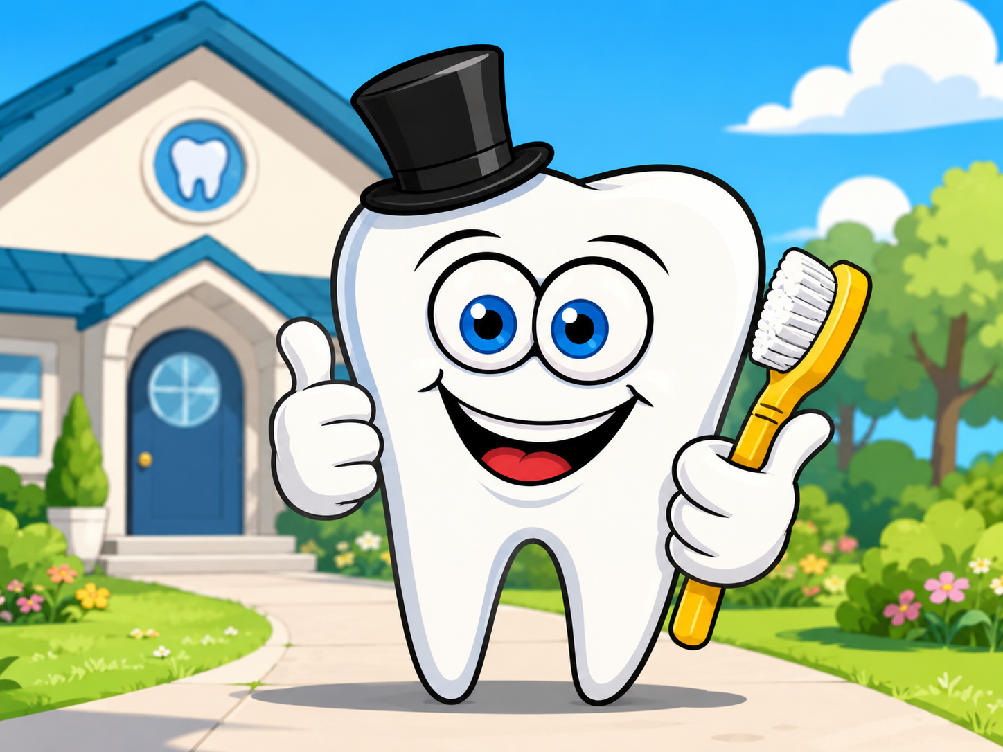 Tooth mascot in clean cel-shaded cartoon style