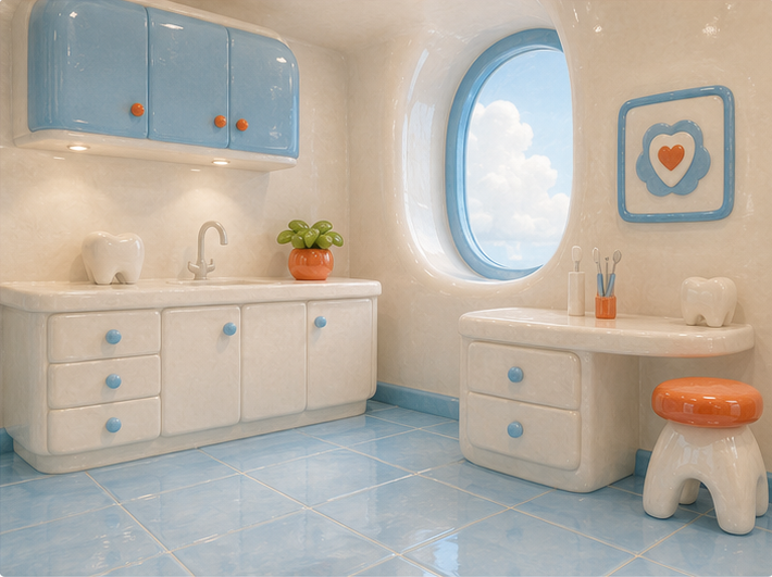 Customized pediatric dental office scene