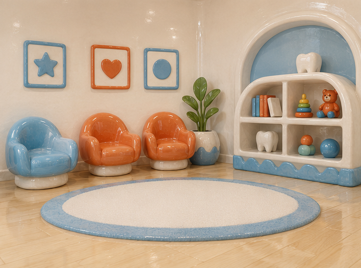 Customized pediatric dental waiting room scene