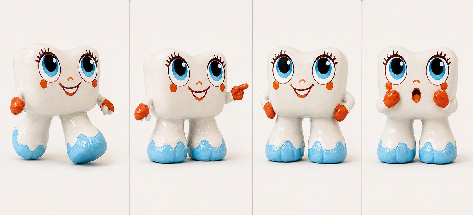 Ceramic mascot character development and pose sheet