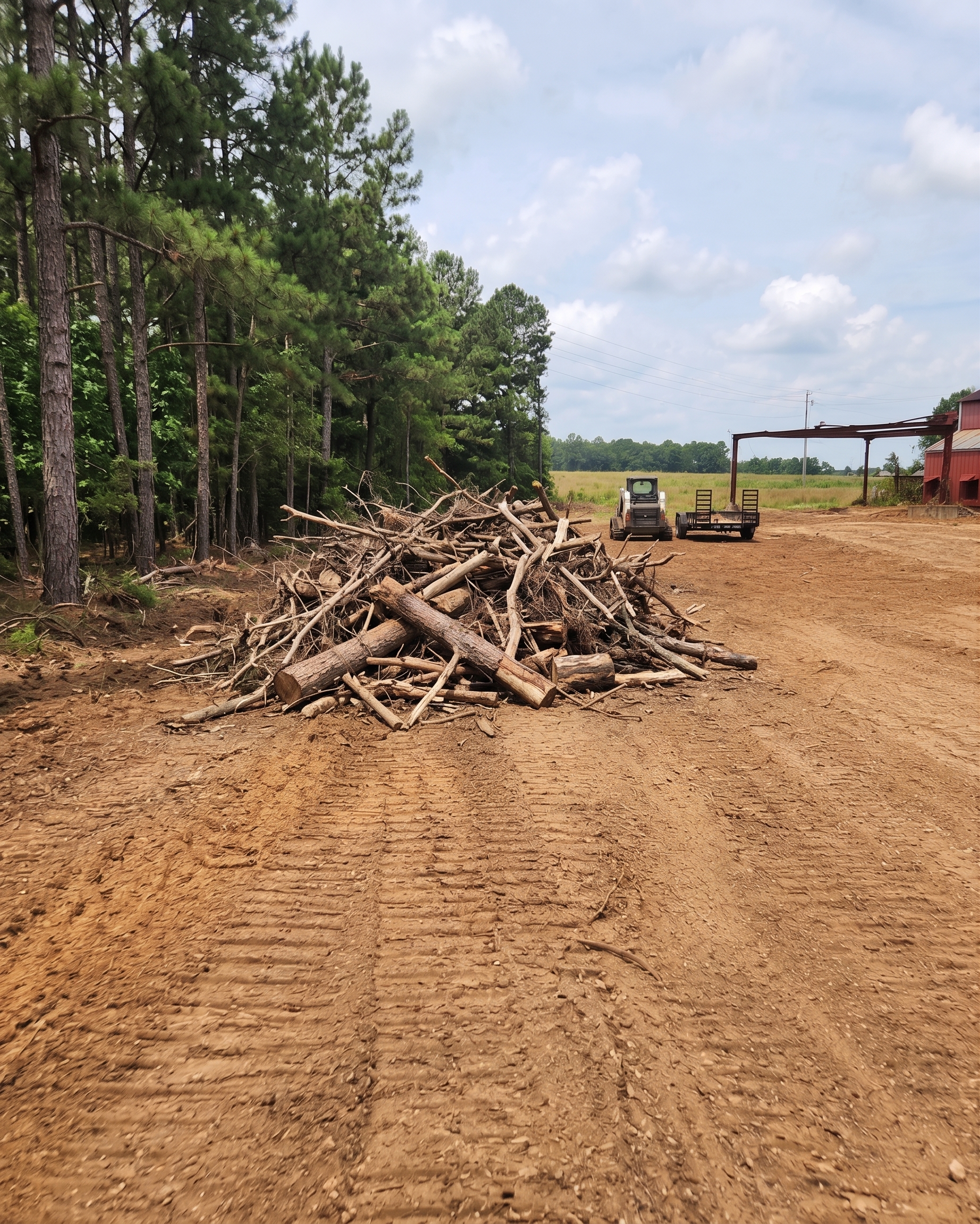 Compact track loader consolidating clearing debris