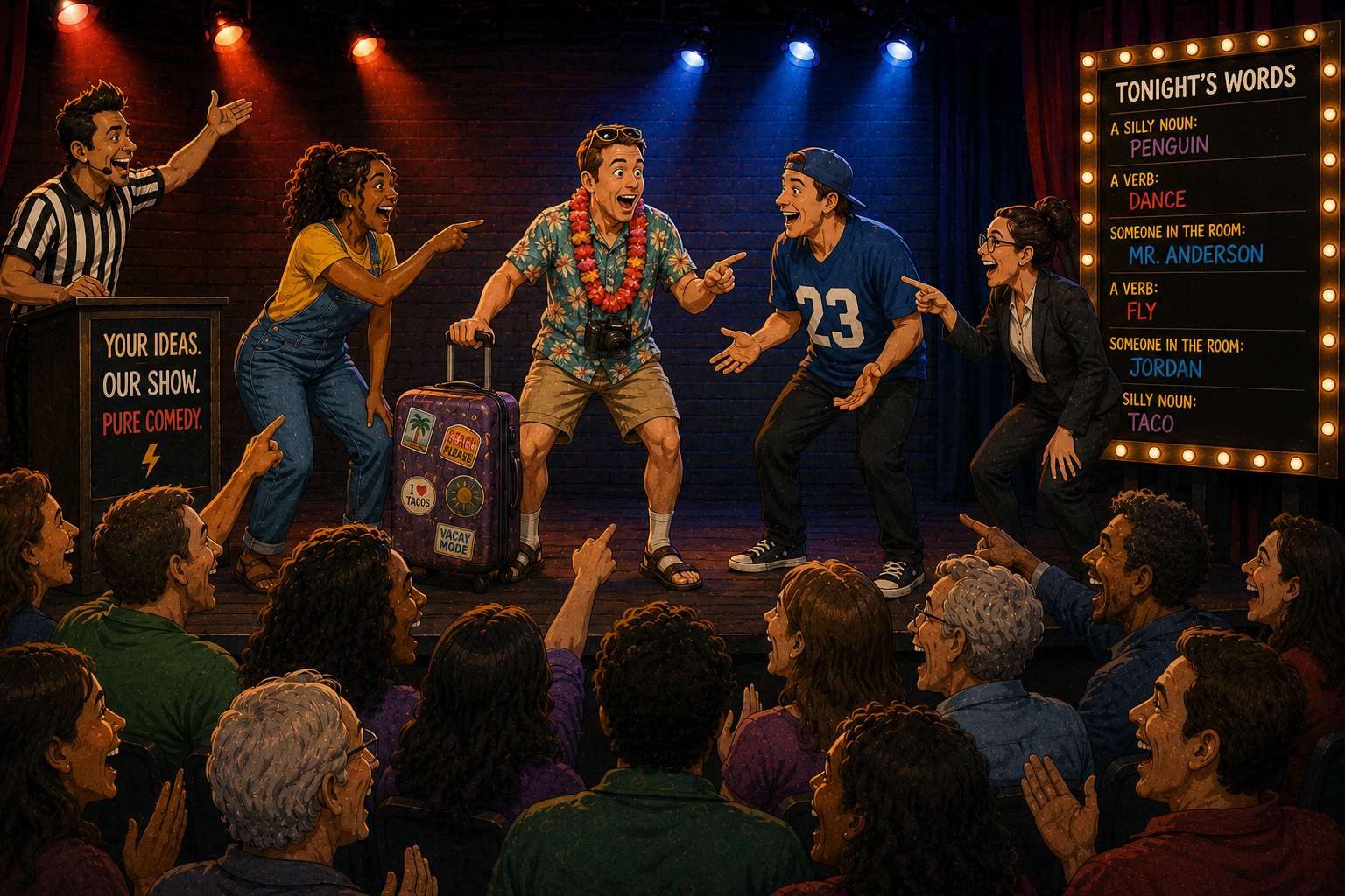 Cast performing the play onstage as the audience recognizes their own words