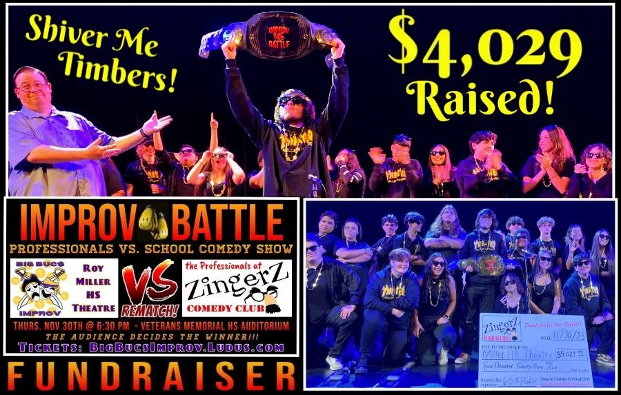 Theatre students celebrating $4,029 raised at an Improv Battle fundraiser