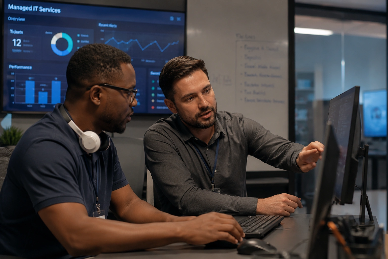 Managed IT support specialist monitoring business network systems