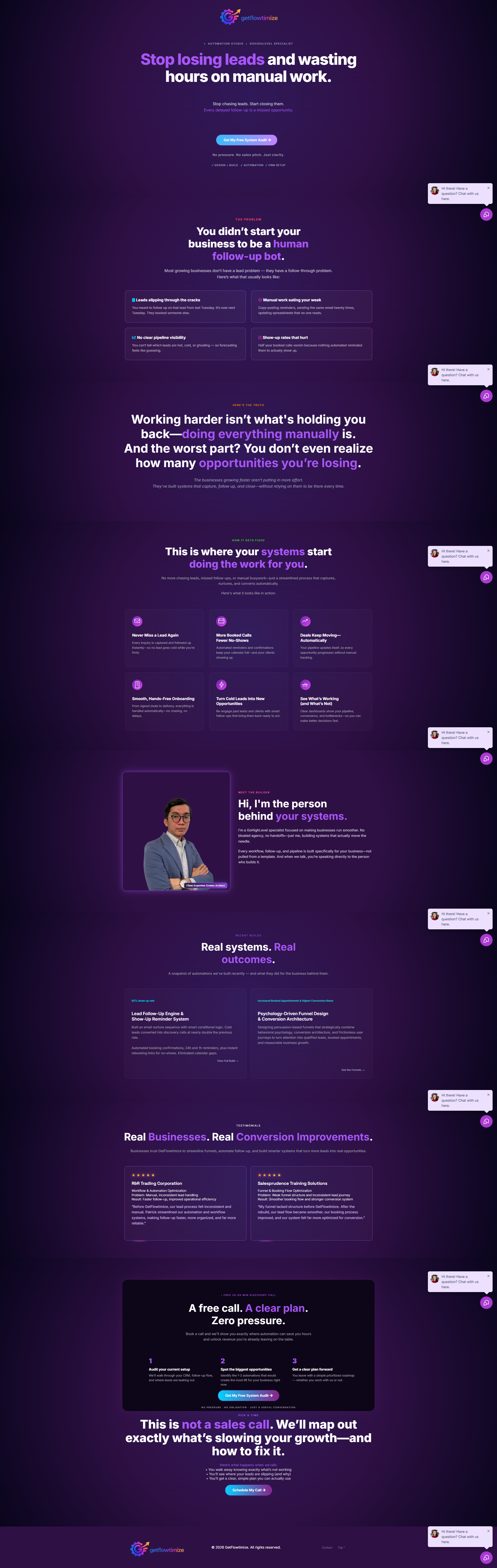 GetFlowtimize GoHighLevel funnel and automation portfolio build preview