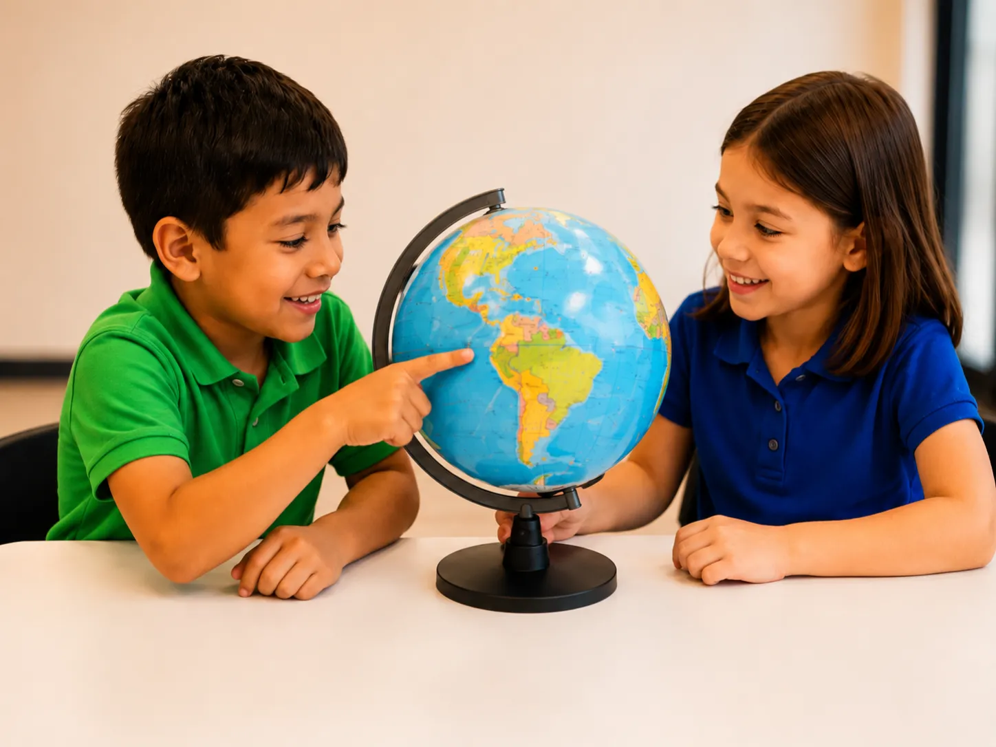Students with a globe