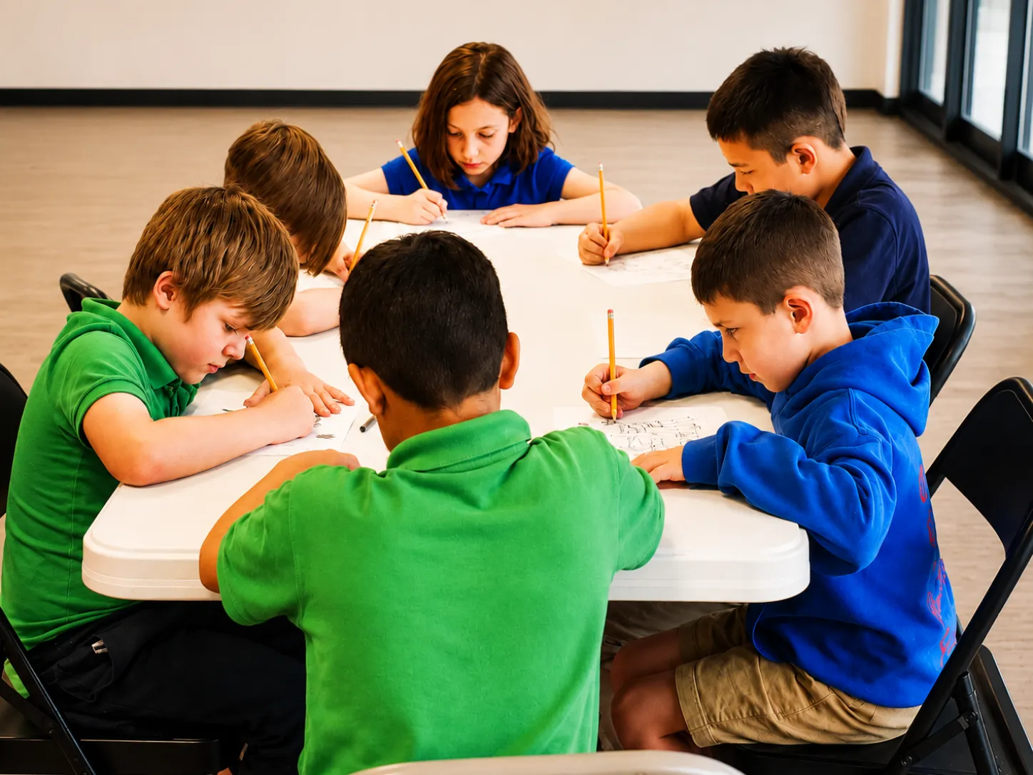 Small group working at one table