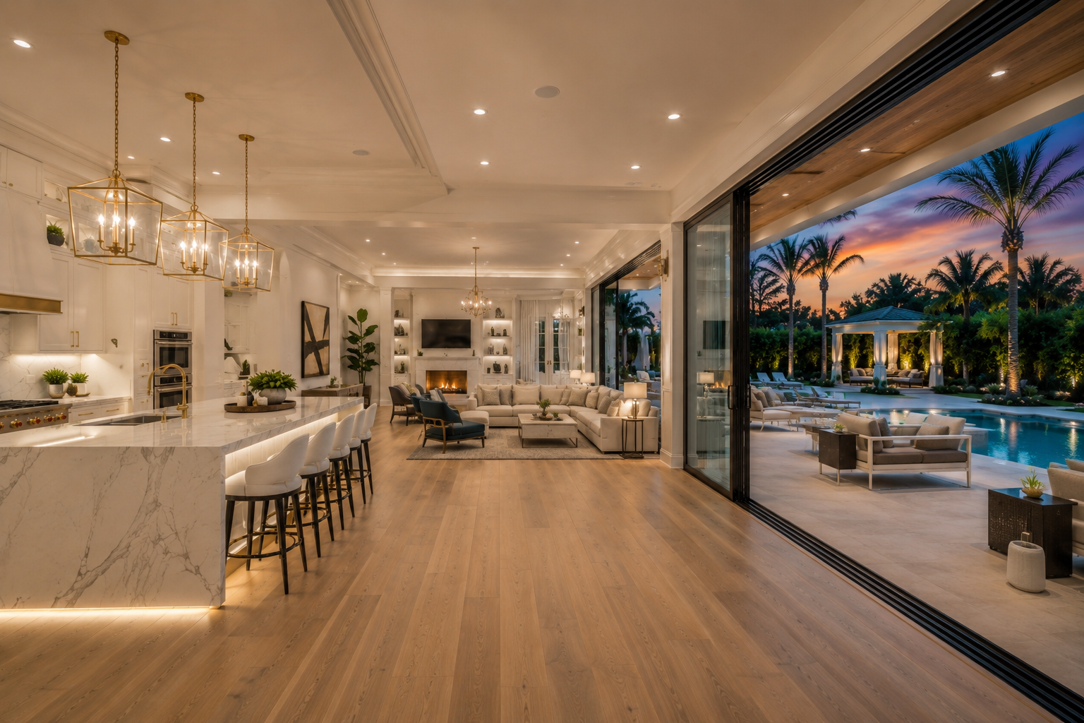 Designer kitchen with marble island