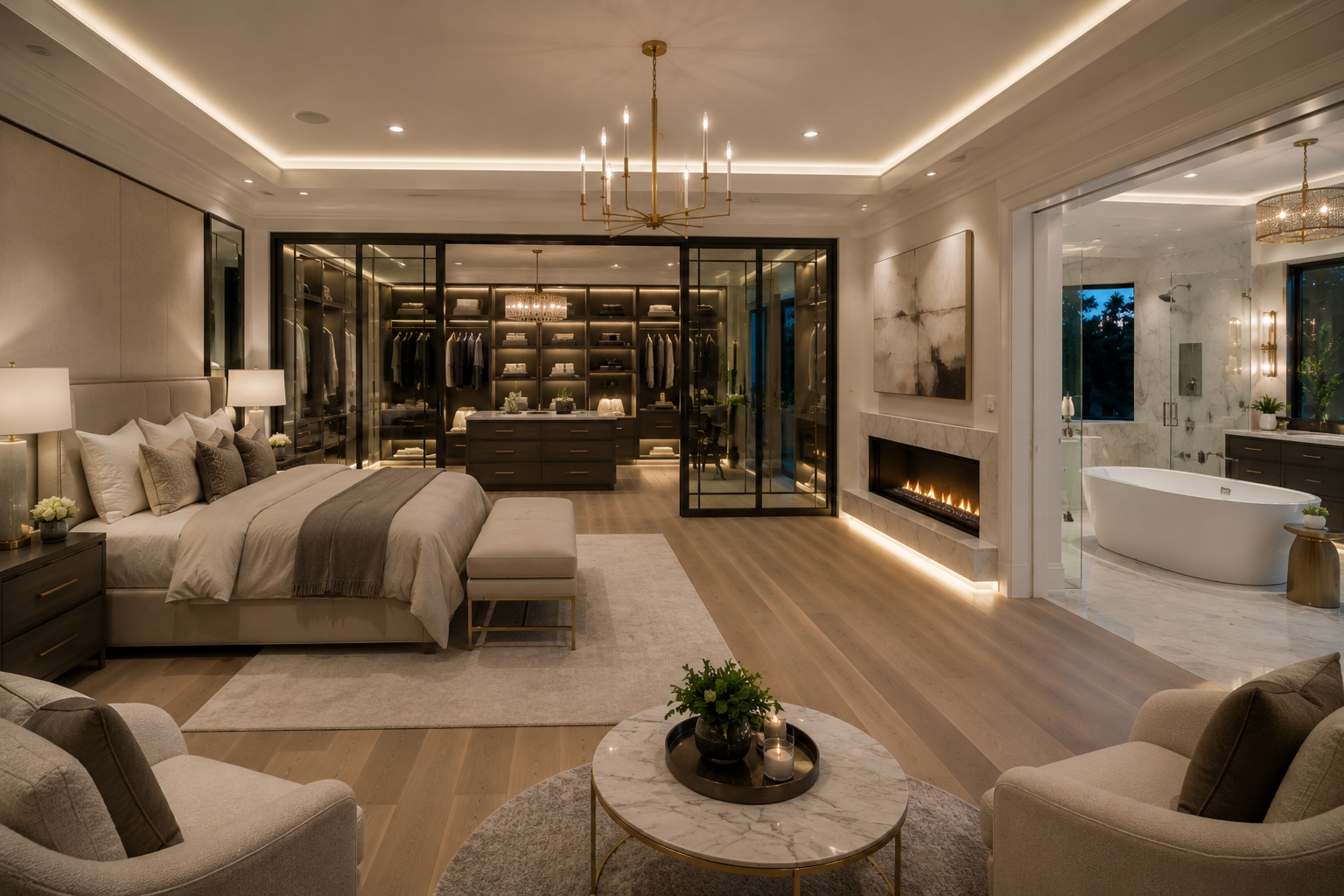 Primary suite with private closet and spa bath