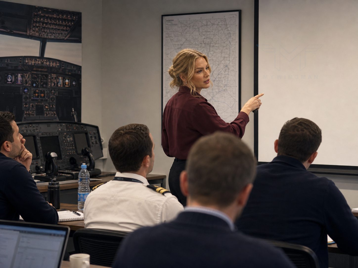Aleksandra Kapela presenting in an aviation human factors training room
