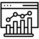 Web analytics icon showing charts and graphs, highlighting strategic decision-making through data insights.