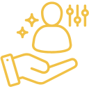 Customer support icon with sparkles, reflecting hands-on, tailored service to help clients succeed online.